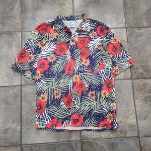 Vintage 90s Surf Gear Men's Small Floral Hawaiian Beach Button Up Shirt